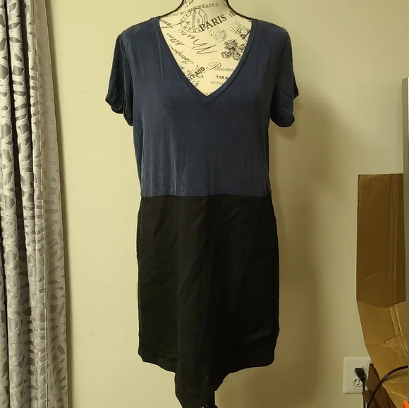 Anthropologie Dolan Colorblock Shift Dress Navy Blue Black Medium Petite - Picture 6 of 11
